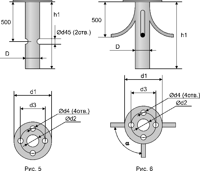 Фундаментная часть для фланцевых опор с тремя отверстиями под силовой кабель